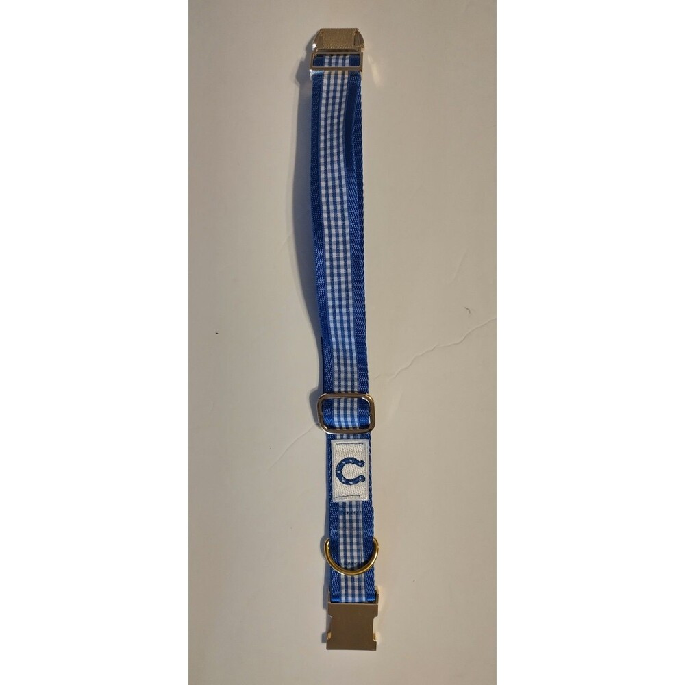 New Adjustable Small Dog Collar Blue White 13.5" - 20" 3/4" Wide Metal Closure